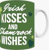 Mijnmokbedrukken® | IRISH KISSES AND SHAMROCK WISHES Mok | Mok met tekst | cadeau voor St. Patrick’s Day | Mok met geluk
