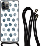 Coque avec cordon iPhone 13 Pro - Pois - Grijs - Wit - Siliconen - Bandoulière - Coque arrière avec cordon - Coque pour téléphone avec cordon - Coque avec corde