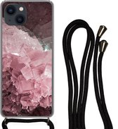 Telefoonkoord - Telefoonketting - Hoesje met koord Geschikt voor iPhone 13 Mini - Natuursteen - Roze - Kristal - Siliconen - Crossbody - Telefoonhoesje met koord
