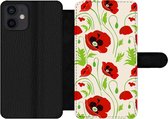 Bookcase Geschikt voor iPhone 12 telefoonhoesje - Bloemen - Klaproos - Patroon - Met vakjes - Wallet case met magneetsluiting
