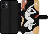 Bookcase Geschikt voor iPhone 12 telefoonhoesje - Vrouw - Silhouette - Grijs - Met vakjes - Wallet case met magneetsluiting