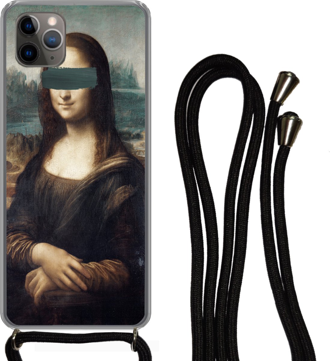 Hoesje met koord Geschikt voor iPhone 11 Pro Max - Mona Lisa - Leonardo da Vinci - Blauw - Siliconen - Crossbody - Backcover met Koord - Telefoonhoesje met koord - Hoesje met touw