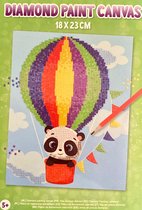 Diamond paintingset- Beer in luchtballon - Pandabeer - Diamond Paint Canvas - 18x23 cm