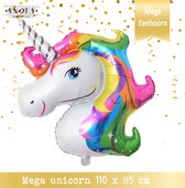 Eenhoorn Ballon * Snoes * Mega XL Unicorn Ballon 110 cm Collor * Regenboog Verjaardag * Kinderfeestje * Happy Birthday * Verjaardag Decoratie * Paardenmeisje * Zowel Helium als Luc