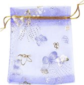 Fako Bijoux® - Organza Zakjes - 10x12cm - Feestzakjes - Snoepzakjes - Cadeauzakjes - Sieradenzakjes - Vlinders Print - Paars - 10 Stuks