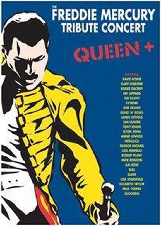 Poster van The Freddie Mercury Tribute Concert met de tekst Queen.