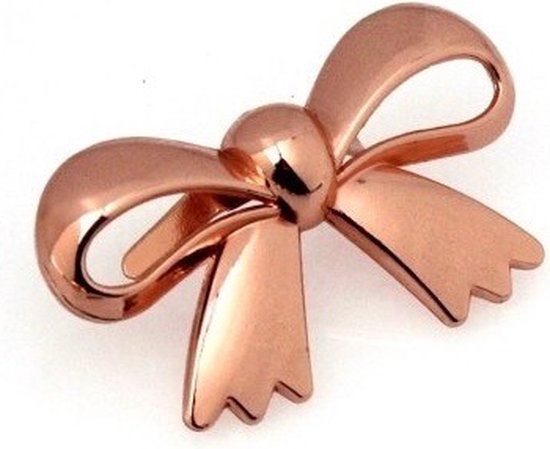 Broche nœud papillon or rose avec une petite boule au centre.