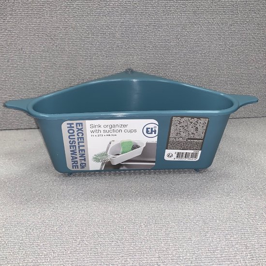 Excellent Houseware - Gootsteenbakje met zuignap - Gootsteenbak - kunststof - 15 x 27,5 x 8,7 cm – Turquoise