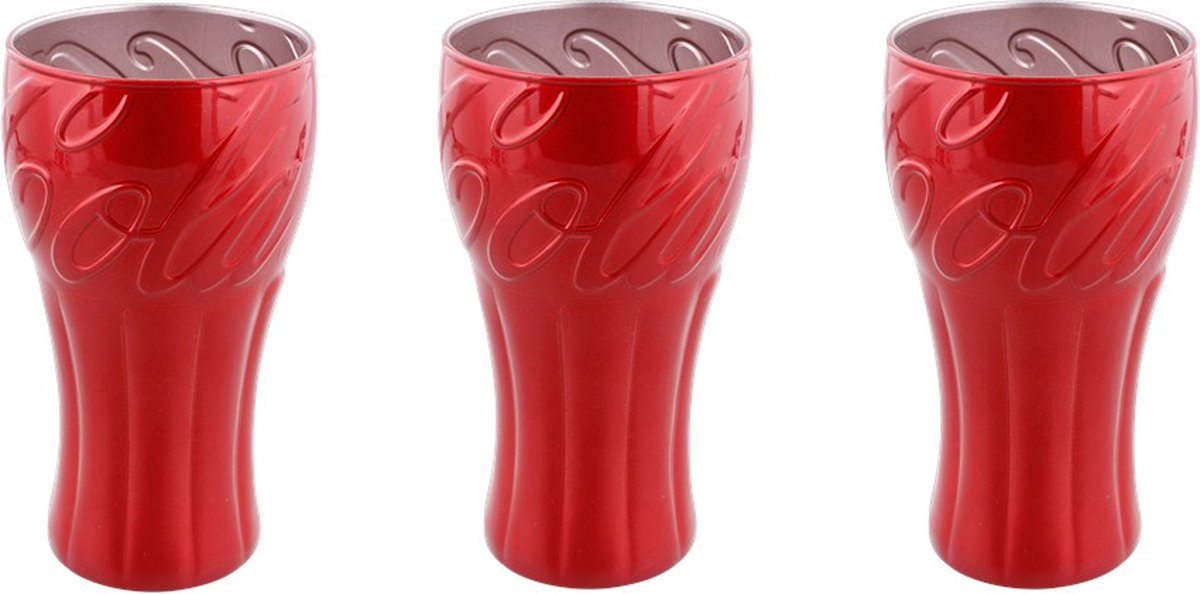 Coca Cola metallic contour glazen in het rood 3 stuks