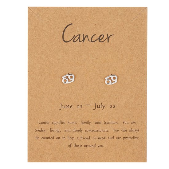 Bixorp Stars - Boucles d'oreilles d'oreilles en métal argenté Signe du zodiaque du Cancer (Cancer) & Informations anglaises sur le signe du zodiaque