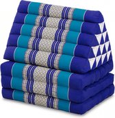 Driehoekskussen – Moon Kwan Kussen - Thais Kussen – Vloerkussen – Thais matras - 3 fold jumbo met 15 rollen - Driehoekskussen Thai – Blauw
