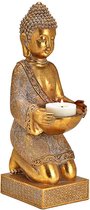 Boeddha - Budha - Boedha - Knielende Boeddha met waxinelichthouder in goudkleur