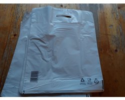 Plastic draagtas wit 37 x 44 cm, bodemvouw 2 x 4 cm (100 stuks).