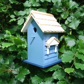 Vogel villa blauwe gevel 31 cm hoog - nestkast - vogelhuis - nestkastje - vogelhuisje - voederhuis - hout - tuinfiguur - tuindecoratie - tuinaccessoire - lente - zomer - collectie - geschenk - cadeau - gift - verjaardag - tuinieren