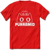 Purrramid - Katten T-Shirt Kleding Cadeau | Dames - Heren - Unisex | Kat / Dieren shirt | Grappig Verjaardag kado | Tshirt Met Print | - Rood - M