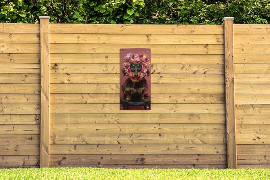 Poster de jardin Animal - Fleurs - Chien - 40x80 cm