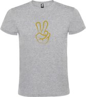 Grijs  T shirt met  "Peace  / Vrede teken" print Goud size XS