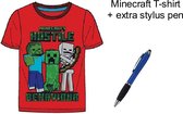 Minecraft T-shirt - Kleur Rood - 100% Katoen. Maat 128 cm / 8 jaar + EXTRA 1 Stylus Pen.