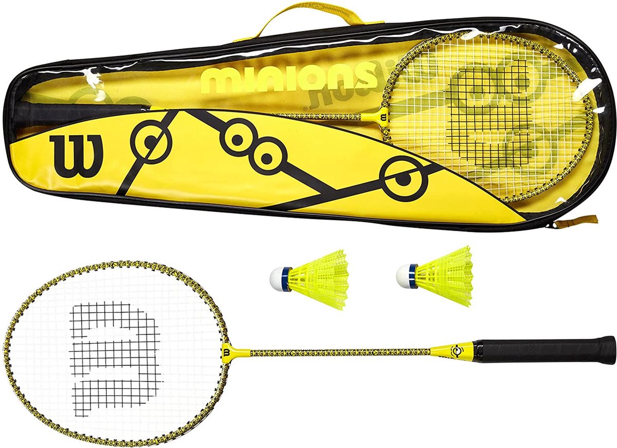 Wilson Minions badmintonset, 2 rackets, 2 shuttles, draagtas, geel/zwart