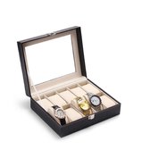 Luxiqo® Horlogebox - Horlogedoos - Juwelendoos - Horloge Box - Luxe Horloge Houder - Zwart Leer - 10 Vakken - Zwart