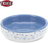 Trixie - Voerbak Kat - Katten Voerbak - Drinkbak Kat - Keramische - Wit/Blauw - 300ml