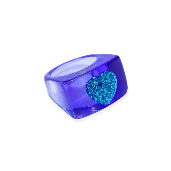 Dazzling & Hypnotic - Ring en résine Blue Midnight Love - Ring pour femme - Ring violette - Chevalière - Bijoux colorés - Taille 17,8 mm