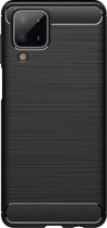 Shop4 - Geschikt voor Samsung Galaxy A22 4G Hoesje - Zachte Back Case TPU Siliconen Brushed Carbon Zwart