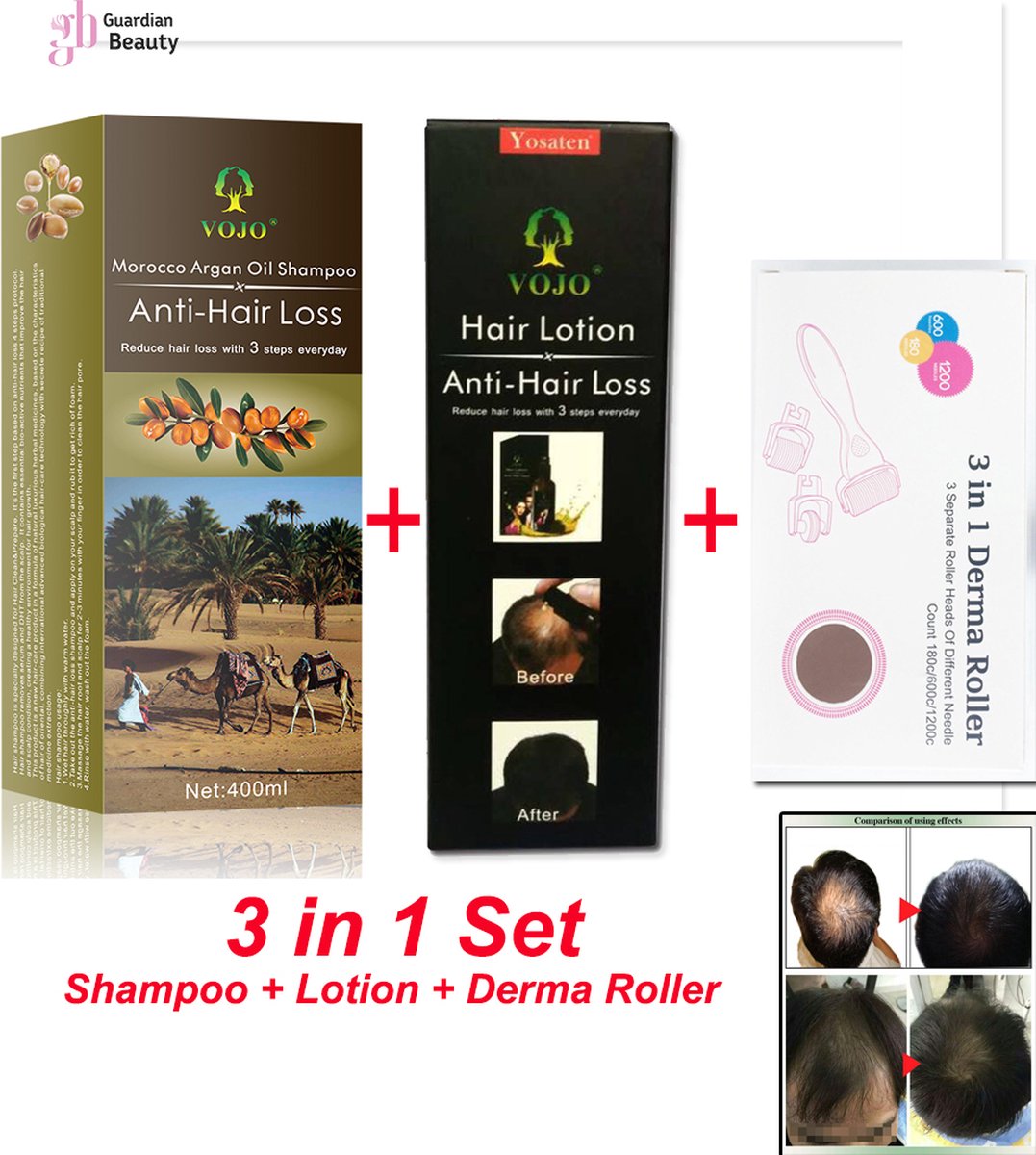 Argan Shampoo and Lotion set (Haar Serum) with dermaroller | Anti hair loss Treatment | Anti-Hair Loss Solution | Oplossing tegen haaruitval | Marokkaanse Argan Natuurlijke oplossing tegen haaruitval en hergroei
