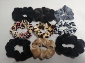 Haar Scrunchies - Kleine maat - Fijn/Dun haar - Velvet - Dames - Meisjes - Set van 9 Stuks - Diverse Kleuren en Dieren Prints - Set CK