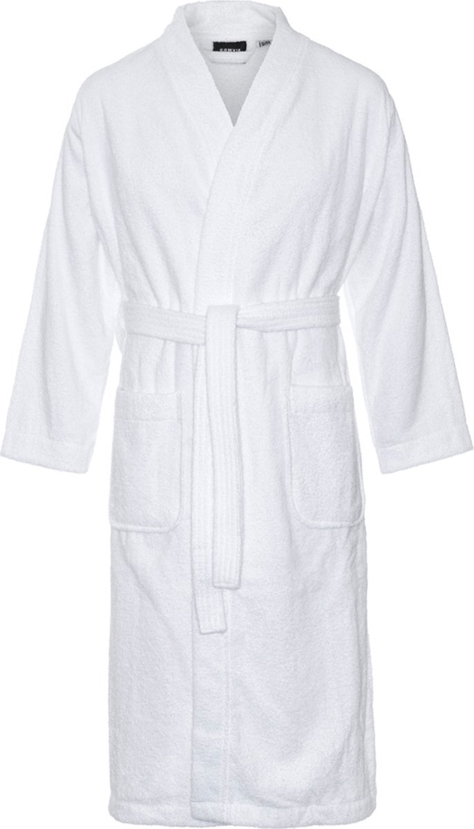 Kimono badstof katoen – lang model – unisex – badjas dames – badjas heren – 100% katoen - sauna - wit - L/XL