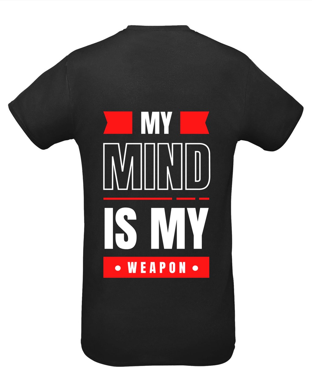 Huurdies Sportshirt | My mind is my weapon | maat S | Bedrukkingskleur rood | shirt zwart