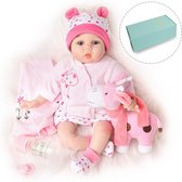 Nappin Baby Poppen - Roze - Levensechte Babypop Set - Realistisch - Pop Met Poppenkleding - Speelgoed - Kinderen - Geschenkdoos - 55cm