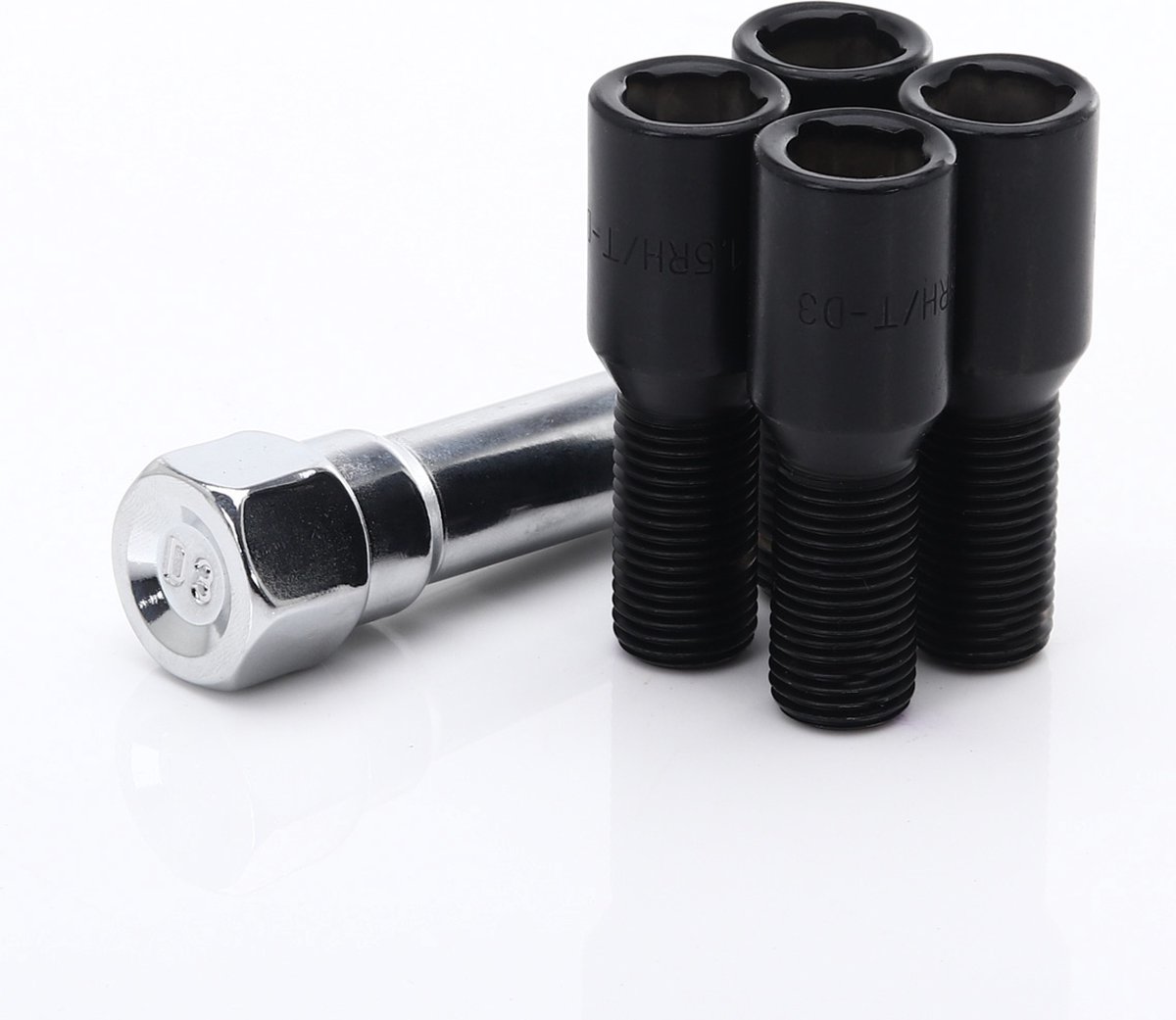 JR Wheels - ATB1 Conische Anti-diefstal Wielbouten - M12x1,5 / M12x1.5 - Zwart - Set van 4 + adaptersleutel