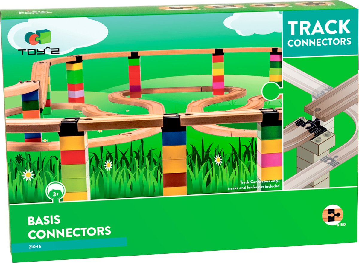 Toy2 Track Connectors - 50 Basis connectors. Verbind LEGO DUPLO© blokken met houten treinrails van BRIO©, IKEA, etc.