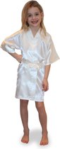 Luxe Witte Satijnen Badjas Kimono Voor Kinderen | Ochtendjas Kids | maten voor kinderen van 4-11 jaar | 8-9 jaar