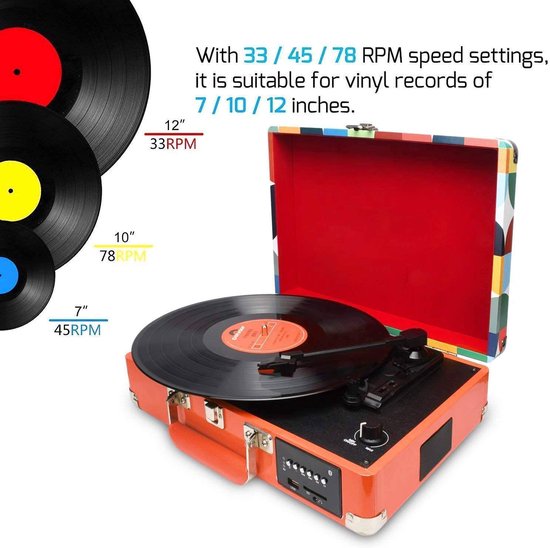 DIGITNOW! Bluetooth Vinyl/LP platenspeler met stijlvolle koffer-platenspeler, multifunctionele FM-radio, USB naar MP3-recorder/spele — afbeelding 3