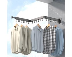 Wanddroogrek - Kledinghanger - Uitschuifbaar droogrek hangend muur - geleverd met schroeven - mat zwart - luxe design