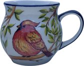 Mug- Globe Mug- Ferme Mug- Vogel - Cardinal rouge - Bunzlau- Céramique- Poterie- Art- Fleurs- Fait à la Handgemaakt- Fait à la main - Peint à la main - Peint à la main - Tasse - ÉDITION LIMITÉE