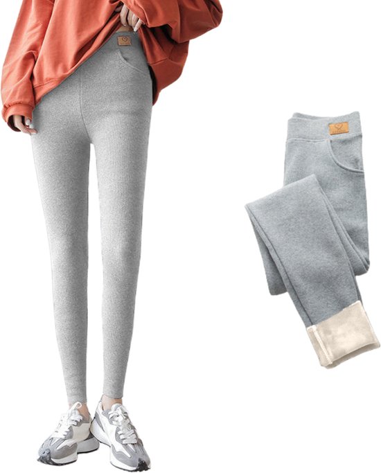 Legging Polaire - Legging Hiver - Legging Thermo - Legging Avec Poches - Thermo Vêtements Femme - Legging Thermo Femme - Legging Chaud - Legging Doublé - Hiver Femme - Legging & Shapewear Femme  | Gris clair | Taille S
