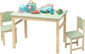 Kamyra® Kindertafel en 2 Stoeltjes - Kindermeubel, Tafel, Tafeltje - voor Peuter, Kleuter & Kinderen - Hout  - Groen