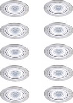 10x V- TAC - Spots encastrés LED - Aluminium brossé - Blanc chaud 2700K - 350 lumen - 5 Watt - Dimmable et inclinable - GU10 - IP20 - Spots de plafond ronds (Ø75 mm) - Eclairage spot - pour salon, couloir et chambre