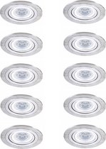 10x V-TAC - LED Inbouwspots - Geborsteld aluminium - 3000K warm wit - 450 lumen - 6.5 Watt - Dimbaar en kantelbaar - GU10 - IP20 - Ronde plafondspots (Ø75 mm) - Spotjes verlichting