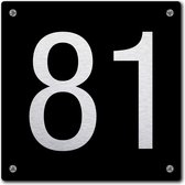 Huisnummerbord - huisnummer 81 - zwart - 12 x 12 cm - rvs look - schroeven - naambordje - nummerbord  - voordeur