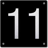 Huisnummerbord - huisnummer 11 - zwart - 12 x 12 cm - rvs look - schroeven - naambordje - nummerbord  - voordeur