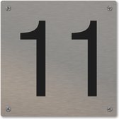 Huisnummerbord - huisnummer 11 - voordeur - 12 x 12 cm - rvs look - schroeven - naambordje nummerbord