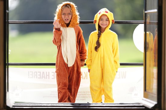 Onesie geel huispak jumpsuit pyjama kinderen – 128-134 (130) verkleedkleding - Spaansejurk NL