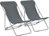 Decoways - Strandstoelen inklapbaar 2 stuks staal en oxford stof grijs