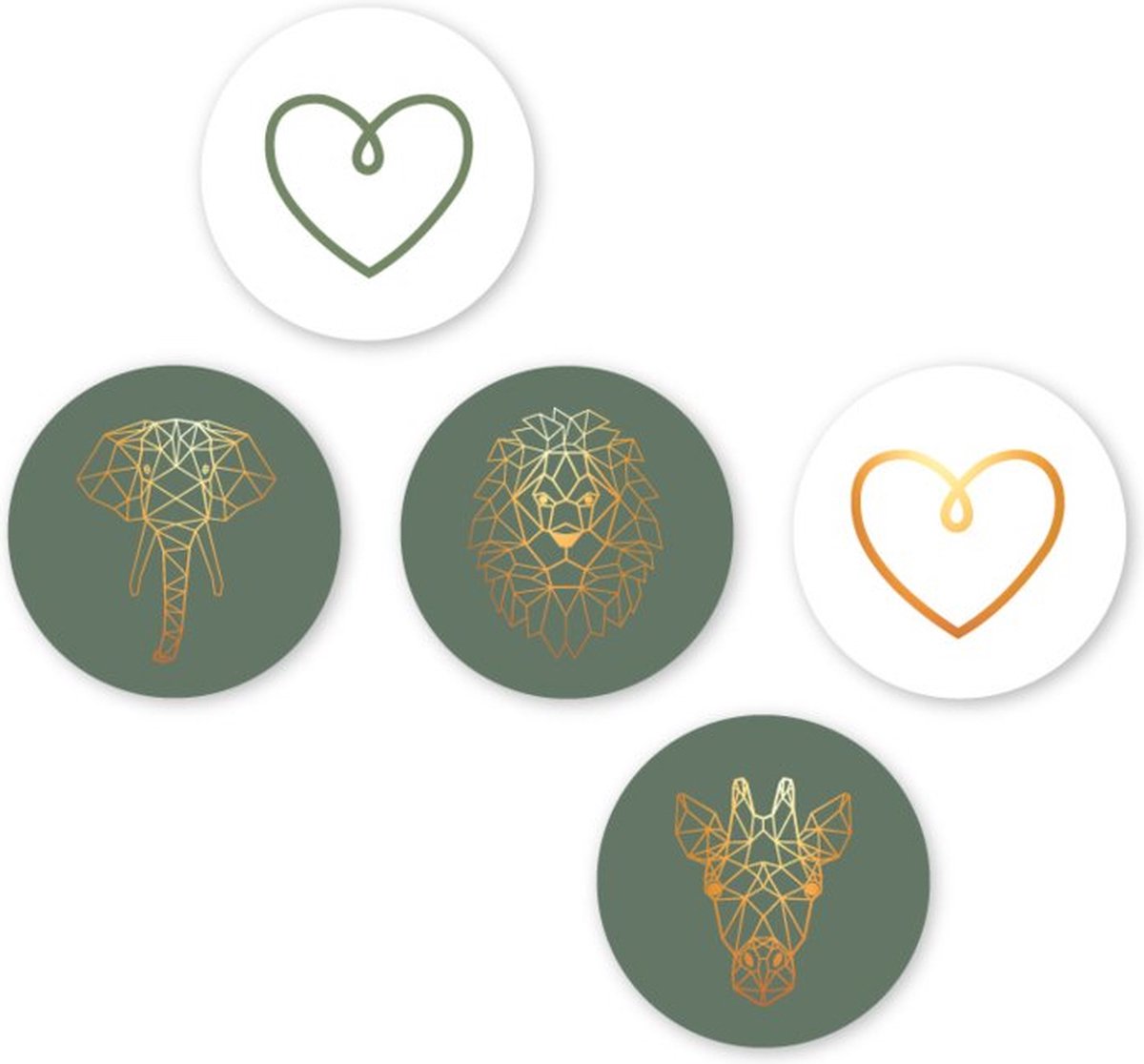 Coszy Wandandcirkel muurcirkel set geometrische dieren groen olifant leeuw giraf ⌀ 25 cm wanddecoratie ronde schilderijen binnen wallcircle