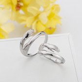 Knuffelring - Hug Ring – Ring Handen Knuffel - Verstelbaar - Zilverkleur - Vriendschapsring  – Cadeau moederdag – Cadeau Dochter – Cadeau Vriendin -