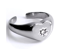 Laura Ferini Verstelbare Dames Ring Lana Zilver - Zegelring met Hartje en Zirkonia Kristal - Zilverkleurig Vrouwen Sieraad - Waterproof Roestvrij Staal - RVS Sieraden - Accessoires Laura Ferini Verstelbare Dames Ring Lana Zilver - Zegelring met Hartje en Zirkonia Kristal - Zilverkleurig Vrouwen Sieraad - Waterproof Roestvrij Staal - RVS Sieraden - Accessoires